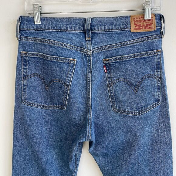 Levis Wedgie Straight Jeans Blue Women 29 Button Fly Hight Rise Stretch - Picture 6 of 14